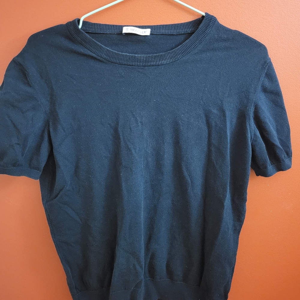 navy moncler knit shirt